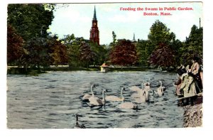 Feeding the Swans, Public Gardens, Boston, Massachusetts, Used 1912 Flag Cancel