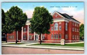 FLORENCE, South Carolina SC ~ COURT HOUSE ca 1940s Linen Postcard