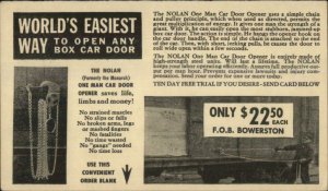 Nolan RR Train Box Car Door Opener Bowerston OH 1940s Postcard