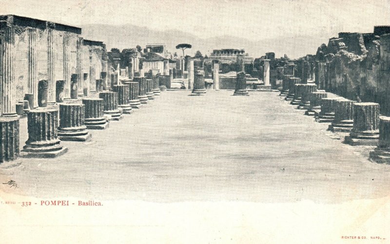 Vintage Postcard Pompei Basilica Oldest Roman Building Italy 
