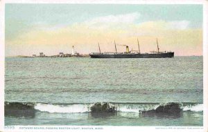 Outward Bound Steamer Boston Lighthouse Massachusetts 1910c Phostint postcard