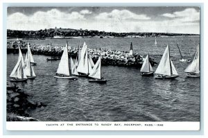 c1930's Yacht At The Entrance To Sand Bay Rockport Massachusetts MA Postcard 