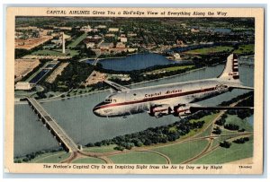 c1920's Capital Airlines Birds Eye View Along The Way Bridge River Lake Postcard