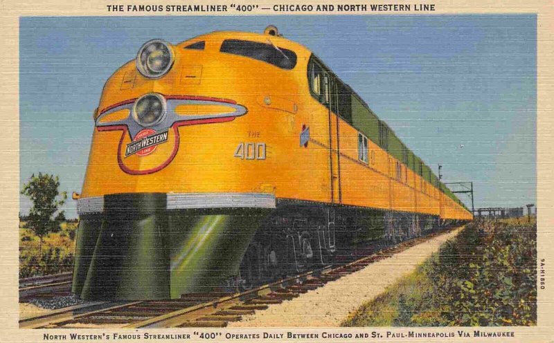 Chicago Northwestern 400 Streamliner Railroad Train Minneapolis linen postcard