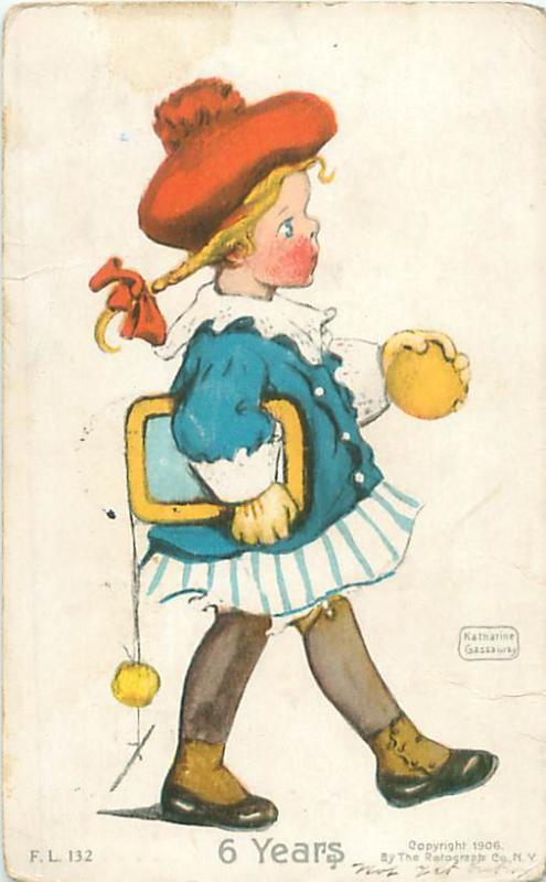  Katharine Gassaway Postcard 6 Years Schoolgirl with Red Hat 1907 Rotograph