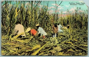 Cutting Sugar Cane Hawaiian Islands TH Hawaii Island Curio UNP DB Postcard J11