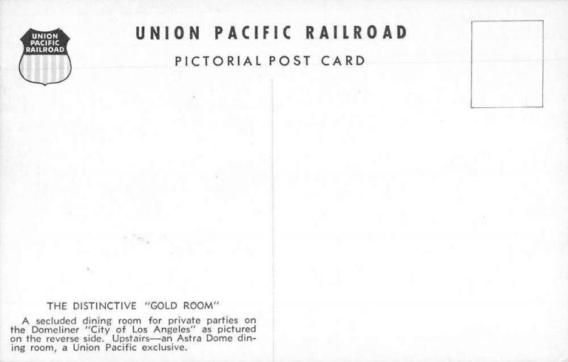 Pacific Railroad Gold Room Dining Train Car Vintage Postcard K61795