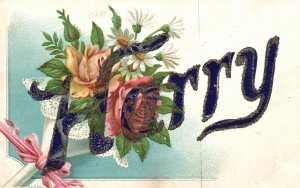 Vintage Postcard Greetings From Harry Flower Bouquet Design Remembrance Souvenir