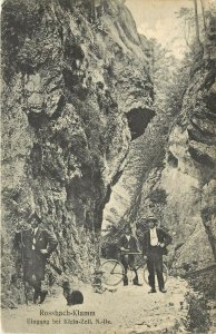 c1912 Postcard Rossbach-Klamm Gorge, entry at Klein-Zell, Austria, Man & Bicycle