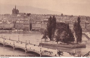 GENEVE, Switzerland, 1900-1910s; Ile J.J. Rousseau Et Pont Du Mont-Blanc