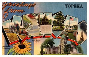 Big Letter Greetings from Topeka Kansas Capitol Linen Vintage Postcard S09