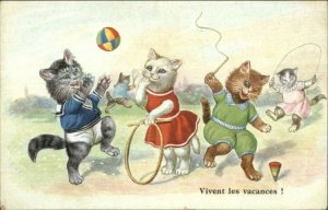 Dressed Kitty Cat Fantasy Playing Ball Spinning Top Toy c1915 Postcard