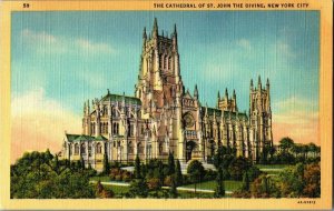 Postcard Cathedral of St. John the Divine, New York City Vintage Linen 