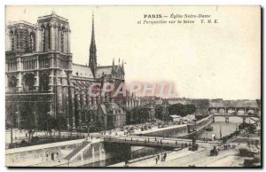 Old Postcard Paris church Notre Dame and perspective on the Seine