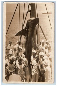 Pearl Harbor Hawaii HI Postcard RPPC Photo Sailors Shark Fishing c1920's Vintage