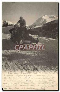 Old Postcard of Sports & # 39hiver skiing Tobogganing