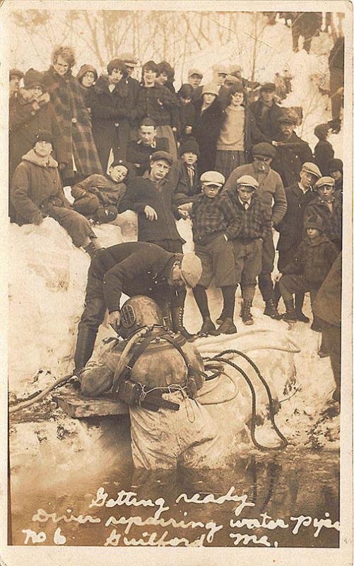 Guilford ME Deep Sea Diver Repairing Water Pipe RPPC Postcard