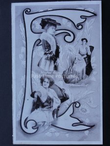 Actress LETTER 'E' Art Nouveau Postcard L. ELSIE W. EMER & M. ELLIOTT c1905