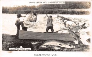J37/ Exaggeration RPPC Postcard c1950 Sherbrooke Quebec Canada Fish 148 