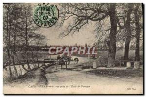 Old Postcard Caen meadow View from the & # swimming 39ecole