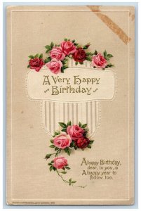 John Winsch Artist Signed Postcard Birthday Roses Flowers Embossed Luana Iowa IA