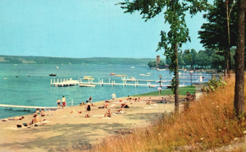 Vintage Postcard 1956 View North Shore & Miller Bell Tower Chautauqua New York