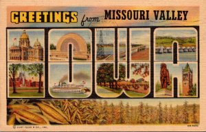 Iowa Greetings From Missouri Valley Large Letter Linen 1953 Curteich
