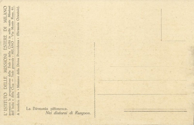 burma, RANGOON, Lake Bridge, Buddhist Pagoda (1910s) Italian Mission Postcard