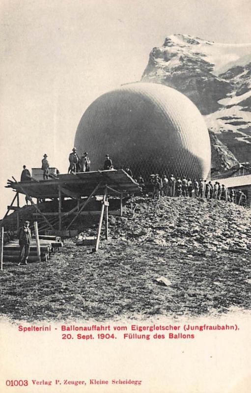 SUISSE : spelterini ballonauffahrt vom eigergletscher fullung des ballons - t...