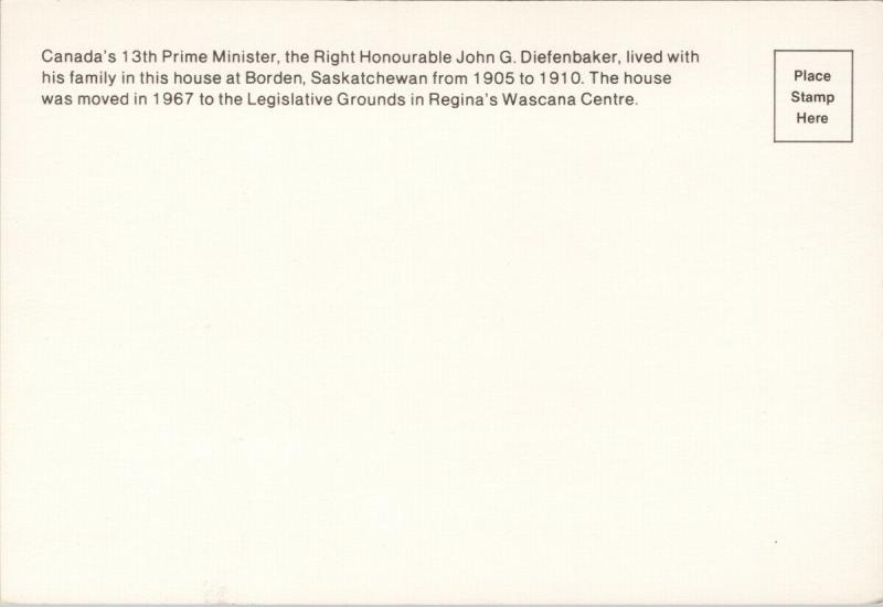 John Diefenbaker Borden House Wascana Centre Regina SK Sask Postcard D56
