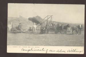 SUPERIOR NEBRASKA HAY FARMING SCENE HORSE DRAWN 1907 VINTAGE POSTCARD