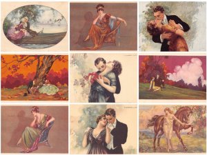 Art by Tito Corbella Love Romance Horse etc lot of 9 postcards B899