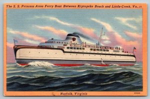 SS Princess Anne  Ferry Boat  Virginia Beach  Virginia     Postcard