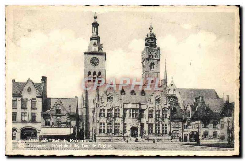 Postcard Dixmude Old Town Hall Tower & # 39eglise