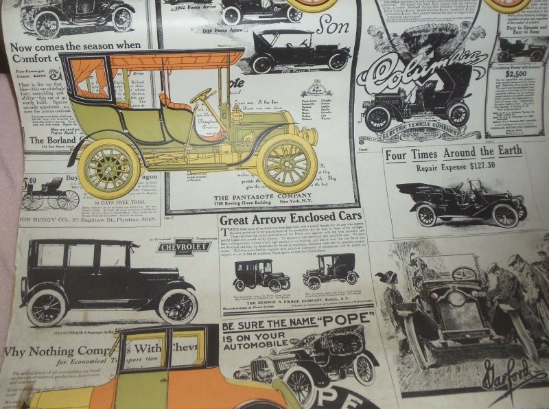 Vintage By the Yard Wall Paper Covering Antique Car Advertisement POPE CHEVY