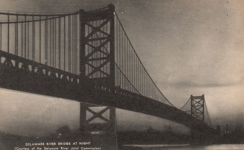 Vintage Postcard 1910's Delaware River Bridge at Night DE Pub by The Mayrose Co.