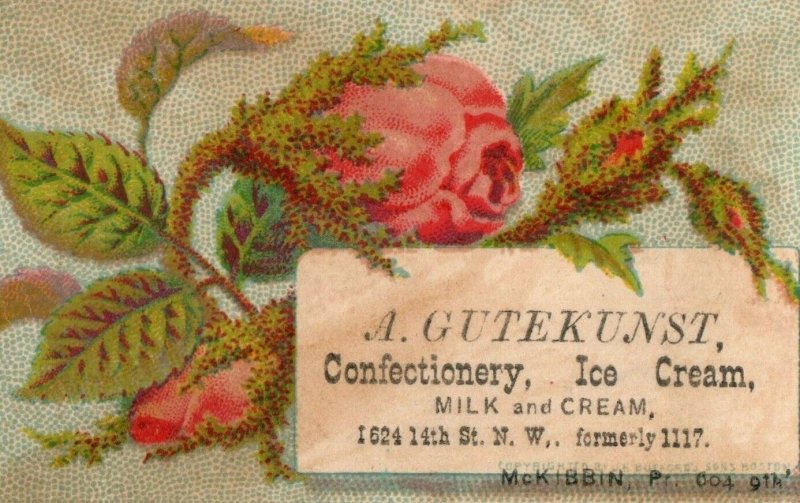 A. Gutekunst, Confectionery, Ice Cream & Cream Victorian Trade Card Roses P49