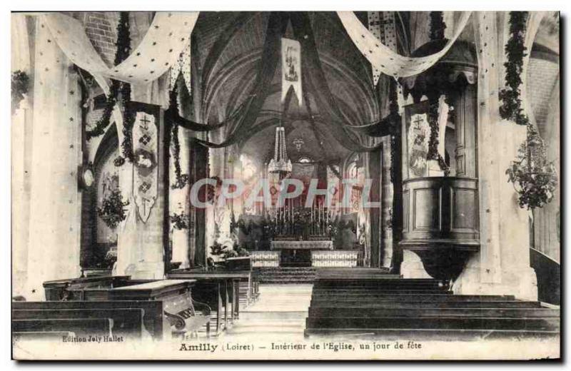 Amilly Old Postcard Interior of & # 39eglsie a feast day