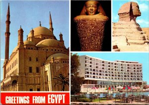 VINTAGE CONTINENTAL SIZE POSTCARD MULTIPLE VIEWS GREETINGS FROM EGYPT