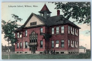 c1910's Lafayette School Campus Building Kids Student Willmar Minnesota Postcard