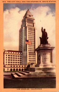 California Los Angeles City Hall and Stephen M White Statue 1951