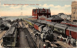 H60/ Lincoln Nebraska Postcard c1918 Burlington Depot Railroad Train Yards 144