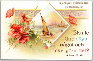 Wishing You Many Happy Returns In The Day Poppies Flowers Sailboats Postcard
