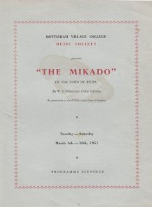 Bottisham Village College Cambridge The Mikado Opera 1951 Theatre Programme