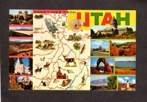 UT Greetings From Utah State Map Mormon Bear Lake Salt Lake City Postcard