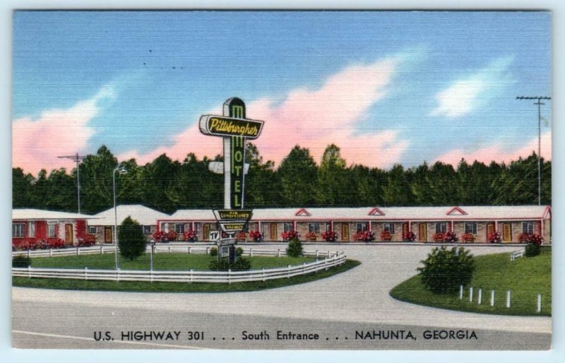 NAHUNTA, Georgia GA  Roadside PITTSBURGHER MOTEL c1940s Linen  Postcard