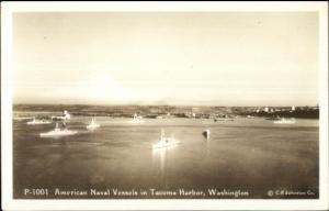 American Naval Vessels Ships Battleships Tacoma Harbor WA Real Photo Postcard