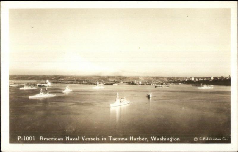 American Naval Vessels Ships Battleships Tacoma Harbor WA Real Photo Postcard