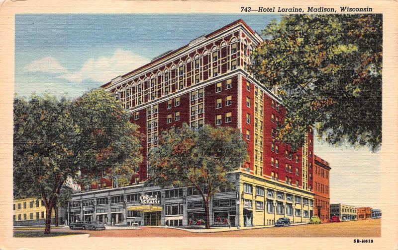 Hotel Loraine, Madison, Wisconsin, Early Linen Postcard, Unused