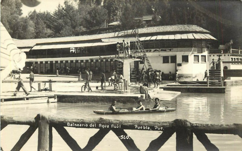 RPPC Postcard Belneario Del Aqua Azul Puebla Pue Mexico